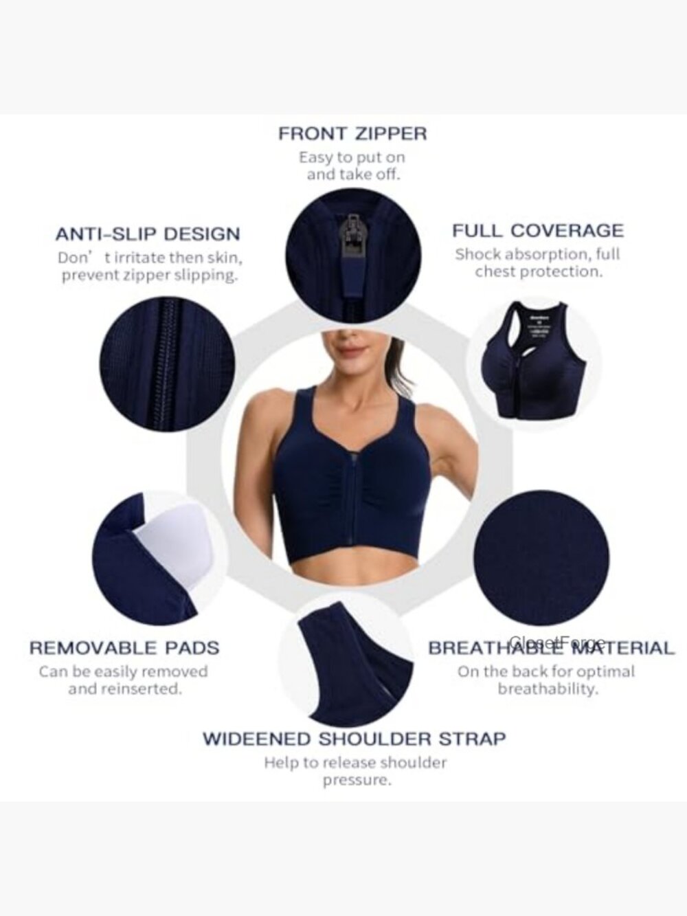 2 Pack Front Zip Sports Bras Medium Support Racerback Padded Easy On Off - Picture 4 of 7